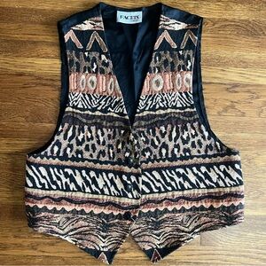 vintage 90s Vest L womens animal print wild art cheetah tapestry